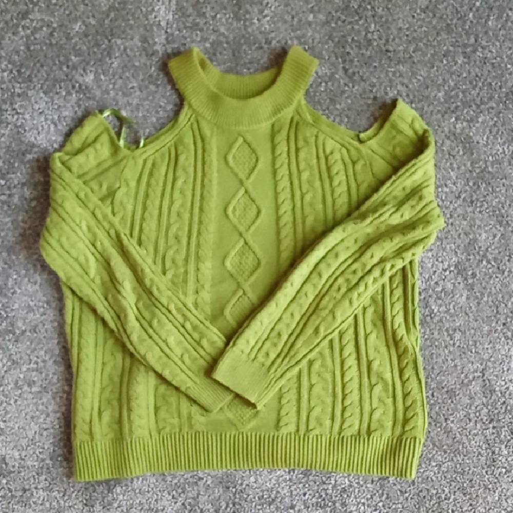 Green Cable Knit Cold Shoulder Sweater